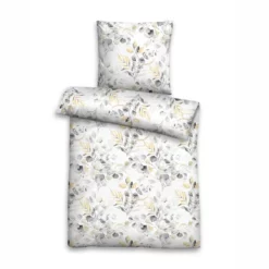 Bettwäsche Biberna Blätter Gelb Seersucker