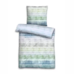 Bettwäsche Biberna Querstreifen Eisblau Seersucker