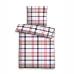 Bettwäsche Biberna Tartan Marine Seersucker