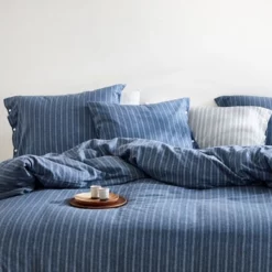Bettwäsche Yumeko Denim Blue White Stripe Flanell