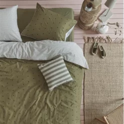 Bettwäsche VT Wonen Striped Hearts Grün Baumwolle